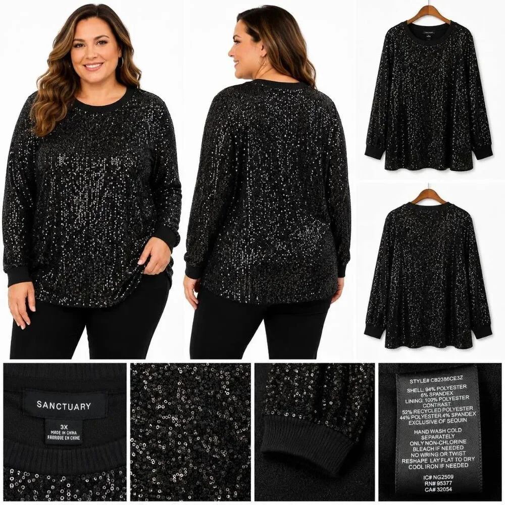 Sanctuary Black Sequin Long Sleeve Tunic Sweater Plus 3X NWT